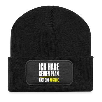 Kein Plan aber eine Ausrede - Recycelte Patch Beanie - Schwarz - Vorne