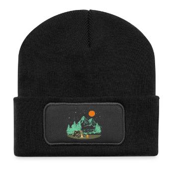 Motif camping rétro – cadeau de Noël - Beanie recyclé à patch - noir - Devant