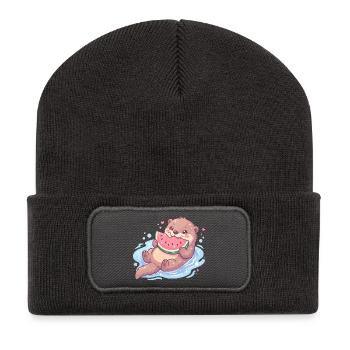 La loutre Kawaii mange de la pastèque - Beanie recyclé à patch - charbon - Devant