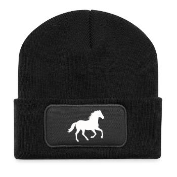Silhouette d’un cheval sauvage - Beanie recyclé à patch - noir - Devant