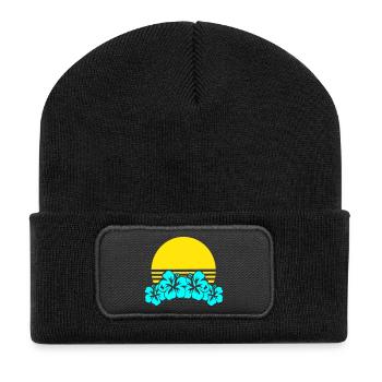 Soleil Hibiscus Néon Tropiques - Beanie recyclé à patch - noir - Devant