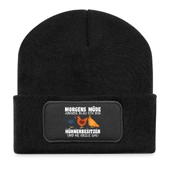 Hühnerflüsterer Huhn Hühnerhalter Hühner - Recycelte Patch Beanie - Schwarz - Vorne
