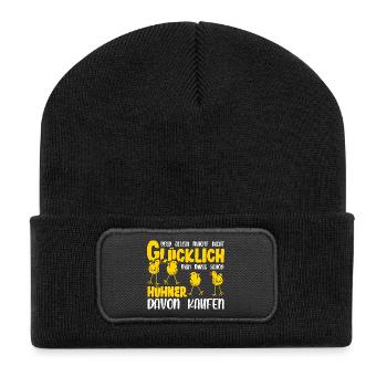 Hühnerflüsterer Huhn Hühnerhalter Hühner - Recycelte Patch Beanie - Schwarz - Vorne