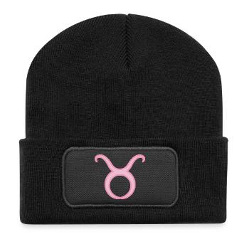 Taurus Zodiac Sign Symbol Pastel Pink - Recycled Patch Beanie - black - Front