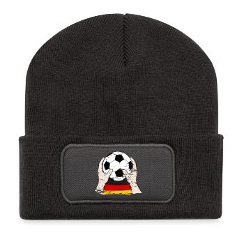 Balle du drapeau allemand : Mains tenant le ballon - Beanie recyclé à patch - charbon - Devant