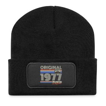 1977 Cadeau d’anniversaire rétro vintage Born - Beanie recyclé à patch - noir - Devant