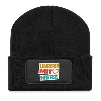 Lehrerin mit Herz!  - Recycelte Patch Beanie - Schwarz - Vorne