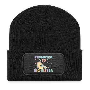 Geschlechterenthüllung Babyparty große Schwester Mama Papa - Recycelte Patch Beanie - Schwarz - Vorne