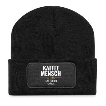 Kaffeemensch – Funktioniere später - Recycelte Patch Beanie - Schwarz - Vorne