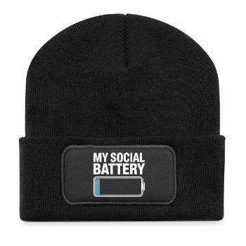 Social Battery Introvert Dead Battery Battery - Recycled Patch Beanie - black - Front