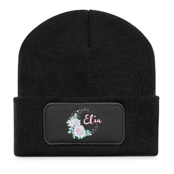 Elia Flower Wreath in Watercolor - Recycled Patch Beanie - black - Front