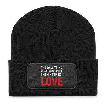 Liebe über Hass: Starke Typografie - Recycelte Patch Beanie - Schwarz - Vorne