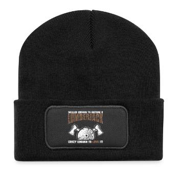 Witziger Holzfäller und Holzfäller - Recycelte Patch Beanie - Schwarz - Vorne