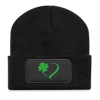 Green Shamrock Heart Design - Recycled Patch Beanie - black - Front