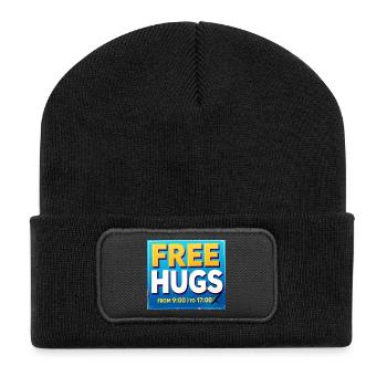 Kostenloses Kuschelbrett 9:00-17:00 Uhr - Recycelte Patch Beanie - Schwarz - Vorne
