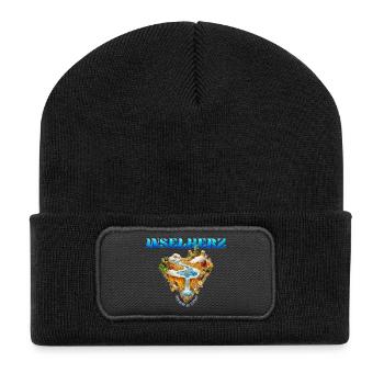 Inselherz Herb und Süß Inselparadies im Herzformat - Recycelte Patch Beanie - Schwarz - Vorne