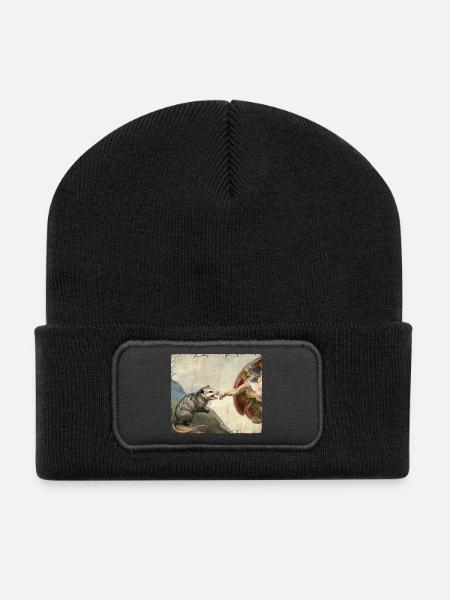 Opossum Schlägt Gottes Hand Lustiges Opossum meme - Recycelte Patch Beanie - Schwarz