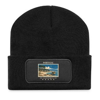 Portugal Comporta Vintage Reisemarke - Recycelte Patch Beanie - Schwarz - Vorne
