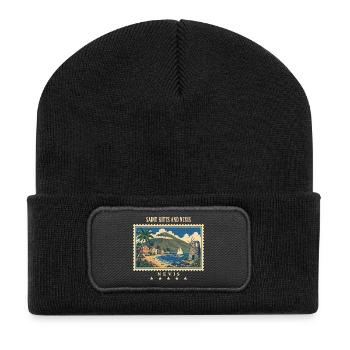 Saint Kitts und Nevis Nevis Vintage Reisemarke - Recycelte Patch Beanie - Schwarz - Vorne