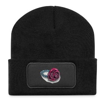 Rosenherz mit Perlen - Recycelte Patch Beanie - Schwarz - Vorne