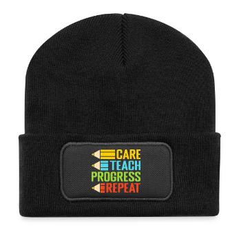 Pre K Teacher Care Teach Repeat Kindergarten - Recycelte Patch Beanie - Schwarz - Vorne
