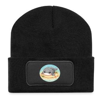 Whale on sandbank in the sea - Recycled Patch Beanie - black - Front
