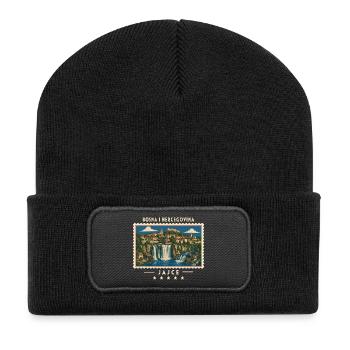 Bosnien und Herzegowina Jajce Vintage Reisemarke - Recycelte Patch Beanie - Schwarz - Vorne