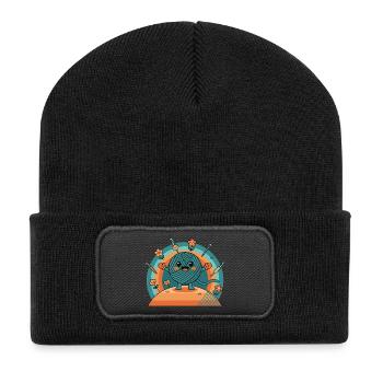 Lustiger Häkel-Garnliebhaber-Häkelkreis - Recycelte Patch Beanie - Schwarz - Vorne