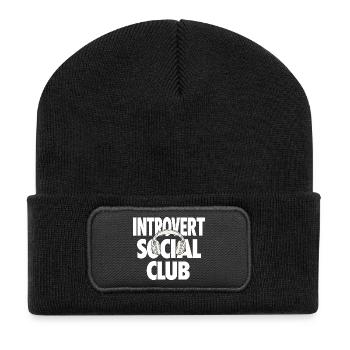 Introvert Social Club mit Kopfhörern - Recycelte Patch Beanie - Schwarz - Vorne