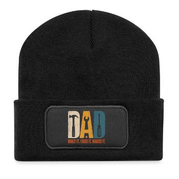  Gebaut, Es Repariert, Es Hat Den Nagel Auf Den - Recycelte Patch Beanie - Schwarz - Vorne