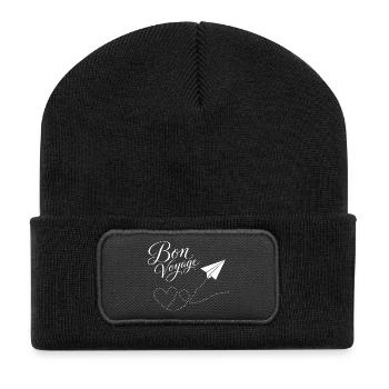 Bon Voyage gute Reise Papierzug Flugzeug mit Herz - Recycelte Patch Beanie - Schwarz - Vorne