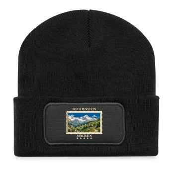 Liechtenstein Malbun Vintage Reisemarke - Recycelte Patch Beanie - Schwarz - Vorne