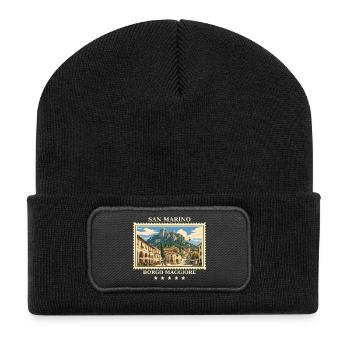 San Marino Borgo Maggiore Vintage Reisemarke - Recycelte Patch Beanie - Schwarz - Vorne
