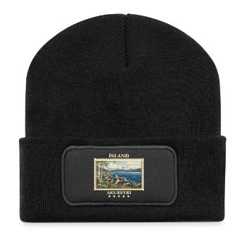 Island Akureyri Vintage Reisemarke - Recycelte Patch Beanie - Schwarz - Vorne