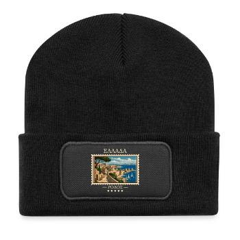 Griechenland Rhodos Vintage Reisemarke - Recycelte Patch Beanie - Schwarz - Vorne