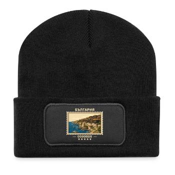 Bulgarien Sozopol Vintage Reisemarke - Recycelte Patch Beanie - Schwarz - Vorne