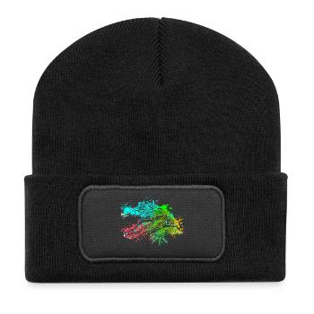 Splash Art Wildes Krokodil - Recycelte Patch Beanie - Schwarz - Vorne