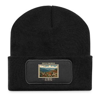 Nordmazedonien Kruševo Vintage Reisemarke - Recycelte Patch Beanie - Schwarz - Vorne