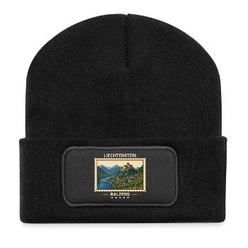 Liechtenstein Balzers Vintage Reisemarke - Recycelte Patch Beanie - Schwarz - Vorne