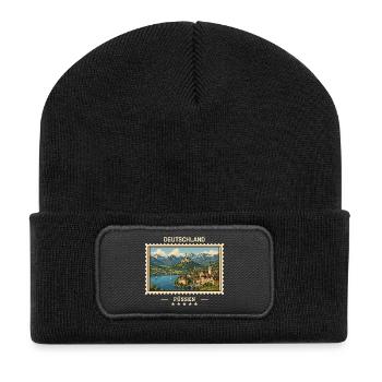 Deutschland Füssen Vintage Reisemarke - Recycelte Patch Beanie - Schwarz - Vorne