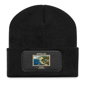 Deutschland Rügen Vintage Reisemarke - Recycelte Patch Beanie - Schwarz - Vorne