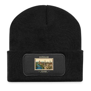 Deutschland München Vintage Reisemarke - Recycelte Patch Beanie - Schwarz - Vorne