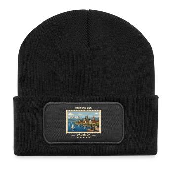 Deutschland Konstanz Vintage Reisemarke - Recycelte Patch Beanie - Schwarz - Vorne