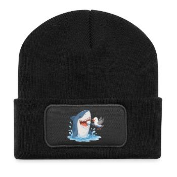 Shark brushing teeth with seagull - Recycled Patch Beanie - black - Front