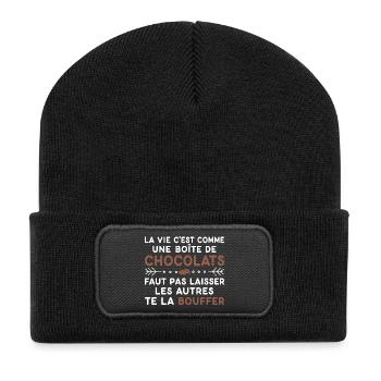 Chocolats Cadeau humour personnalisé - Beanie recyclé à patch - noir - Devant
