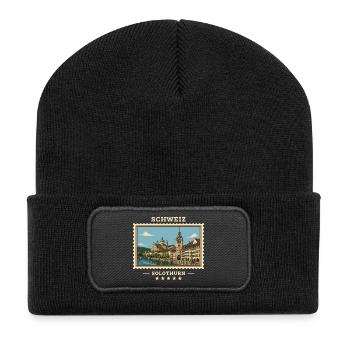 Schweiz Solothurn Vintage Reisemarke - Recycelte Patch Beanie - Schwarz - Vorne