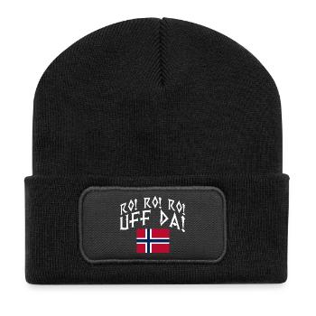 Norway Norge Fjords Scandinavian Ro Viking ship - Recycelte Patch Beanie - Schwarz - Vorne