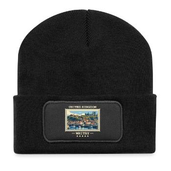 Großbritannien Whitby Vintage Reisemarke - Recycelte Patch Beanie - Schwarz - Vorne