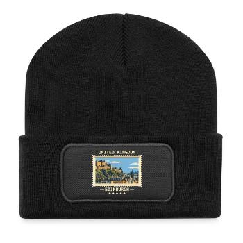 Großbritannien Edinburgh Vintage Reisemarke - Recycelte Patch Beanie - Schwarz - Vorne