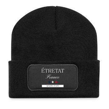 Étretat Frankreich Souvenir – Reise minimalistisch - Recycelte Patch Beanie - Schwarz - Vorne